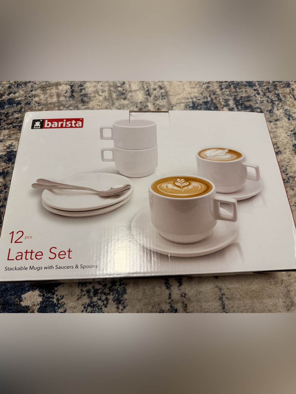 Barista White 12pc Latte Cup Set with Saucers & Spoons